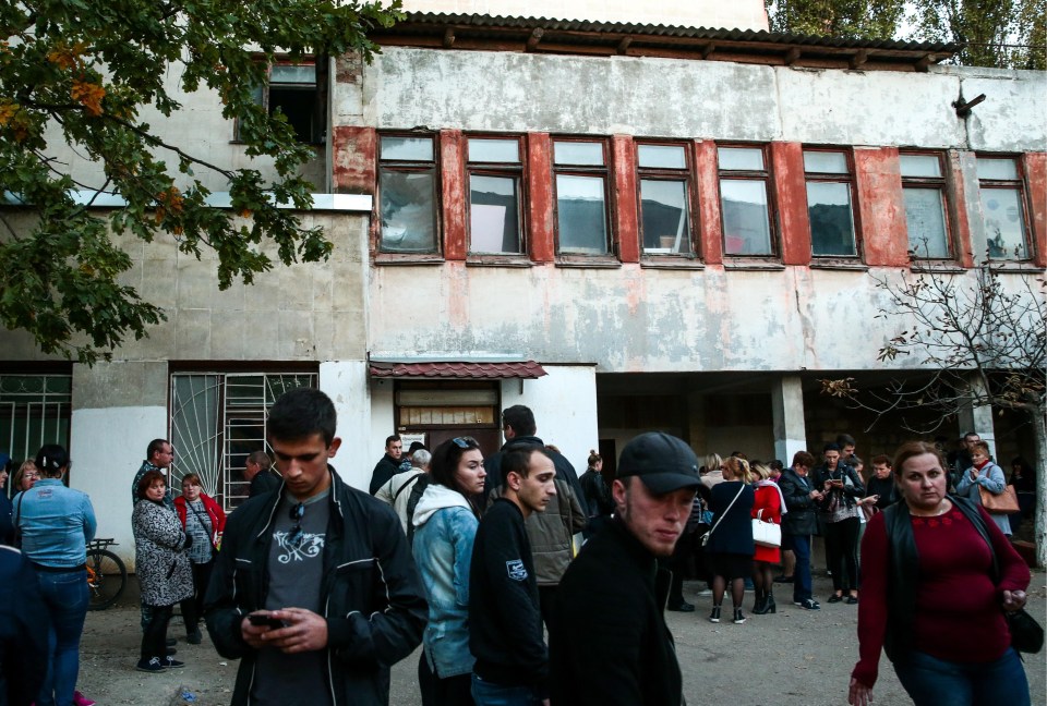 People outside No1 Pirogov Hospital in the city of Kerch