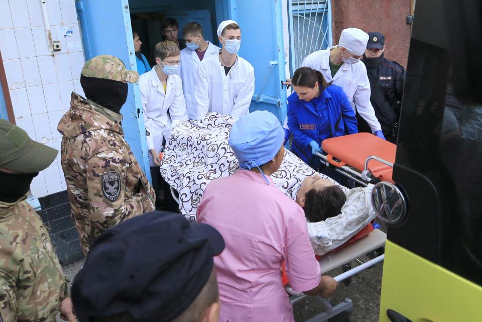  An injured teenager arriving at No1 Pirogov Hospital (Mrs Roslyakova not pictured)