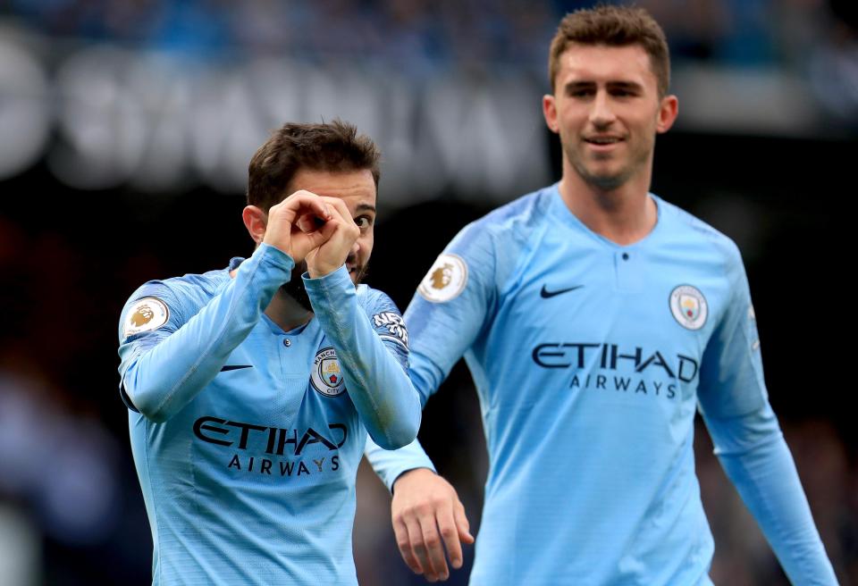  Bernardo Silva celebrates his goal in a huge win for Man City