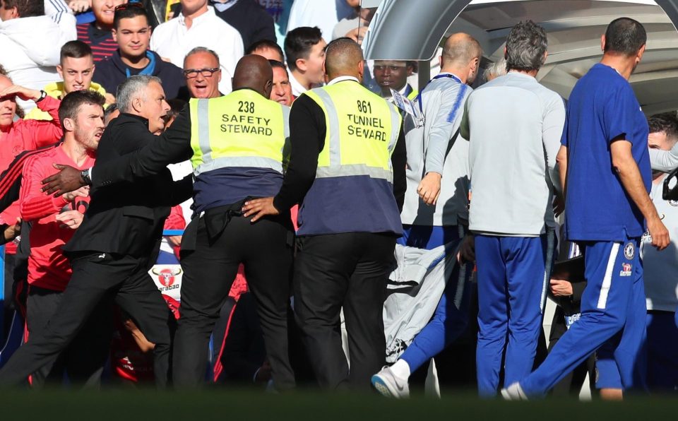  Jose Mourinho was involved in a touchline bust-up at Stamford Bridge