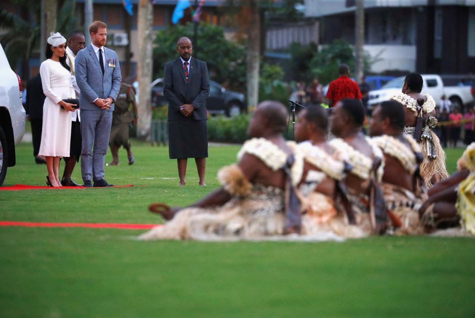  The royal couple look on as they're greeted in the Veirqaraqaravi Vakavanua ceremony