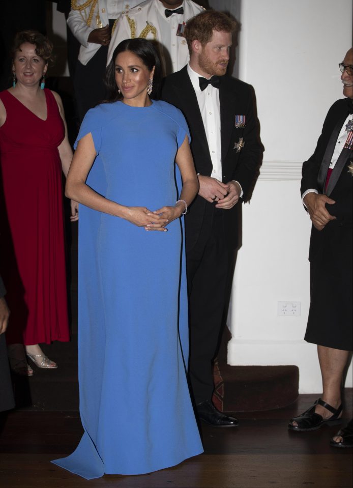  Meghan wore a light blue dress by designer SAFiYAA to the state dinner