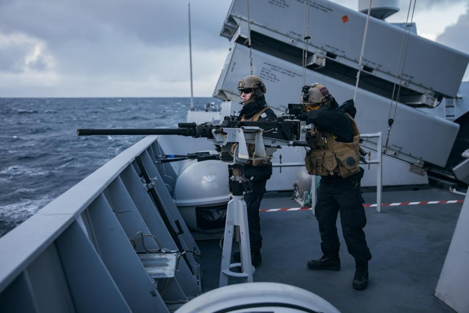  Royal Norwegian Navy artillerists at HNoMS Thor Heyerdahl during exercise Trident Juncture 18 off the Nordland coast