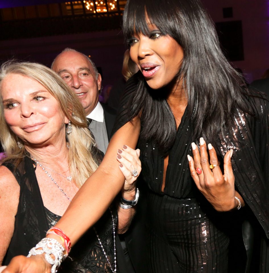  Green here in the background remains so as Naomi Campbell distances herself by not speaking up for Sir Phil