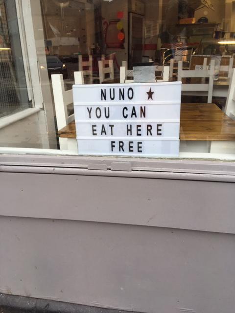  They've put up a sign saying Wolves manager Nuno Esperito Santo can eat for free