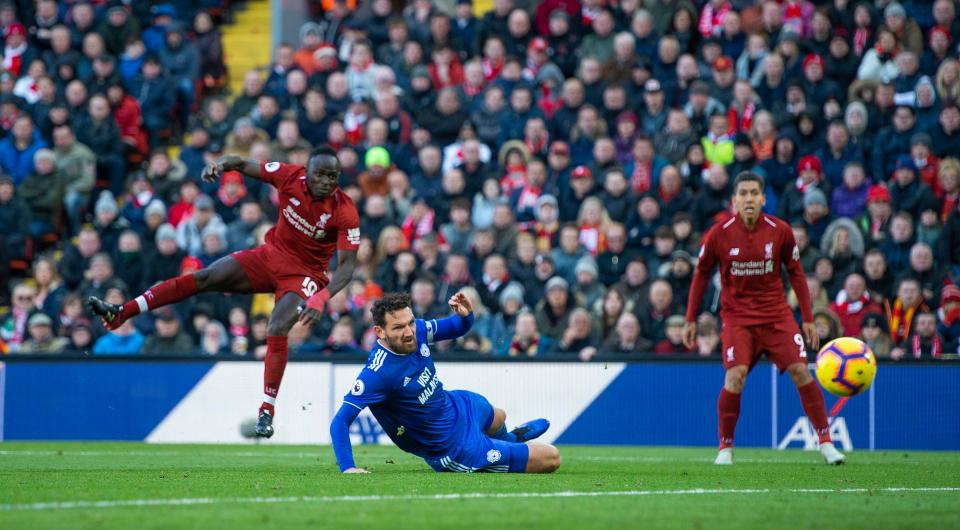  Sadio Mane scored twice in Liverpool's rout of Cardiff