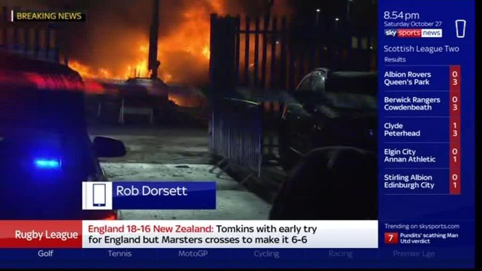  The helicopter could be seen engulfed in flames in a car park