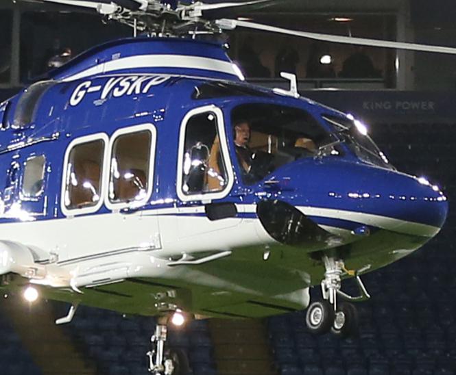  The helicopter of Leicester City owner Vichai Srivaddhanaprabha lands on the pitch at the end of the game before making it's final fateful journey