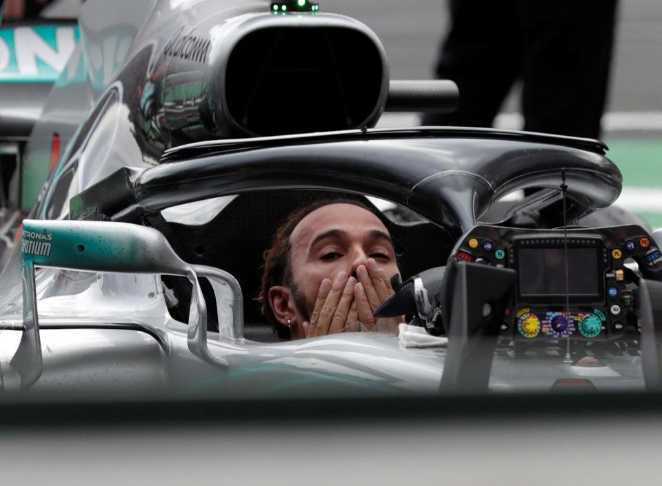  Lewis Hamilton was overcome with emotion after crossing the line