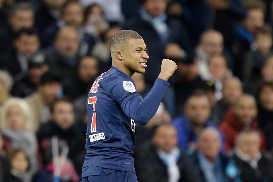  Kylian Mbappe celebrates scoring PSG's opener on Sunday