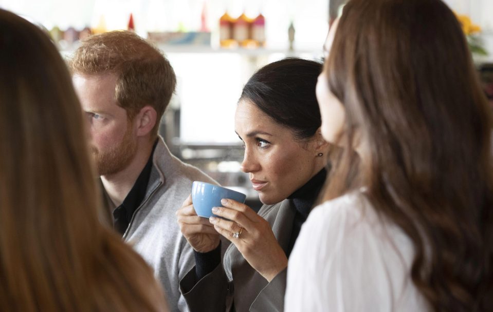  Meghan sips on a cup of tea as the group spoke about youth mental health projects in New Zealand