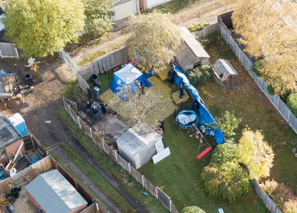  Aerial view of the garden in Sutton Coldfield where police are searching for Suzy's body