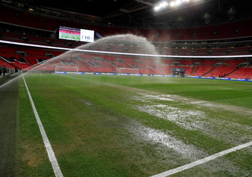  The Wembley surface looks to be in absolute tatters hours before kick-off