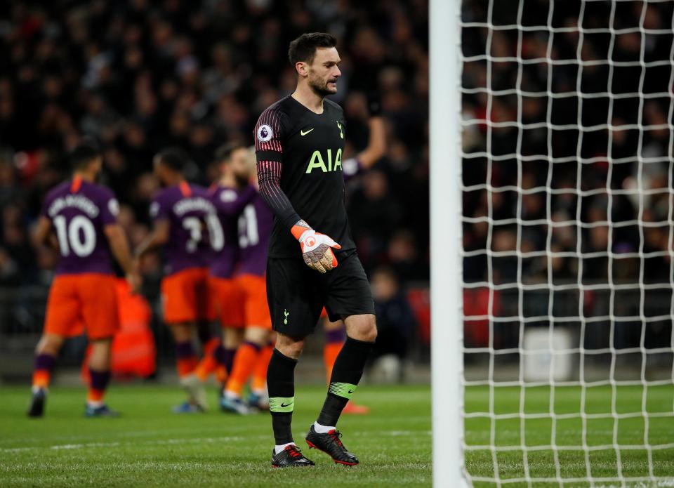  Hugo Lloris looks on dejected after City took the lead through Riyad Mahrez