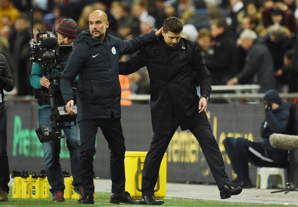  Mauricio Pochettino, right, has admitted his Spurs side are not in the same class as Pep Guardiola's City