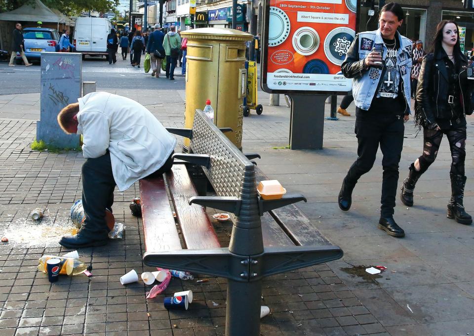  End of the session for this fella in Piccadilly Gardens in Manchester