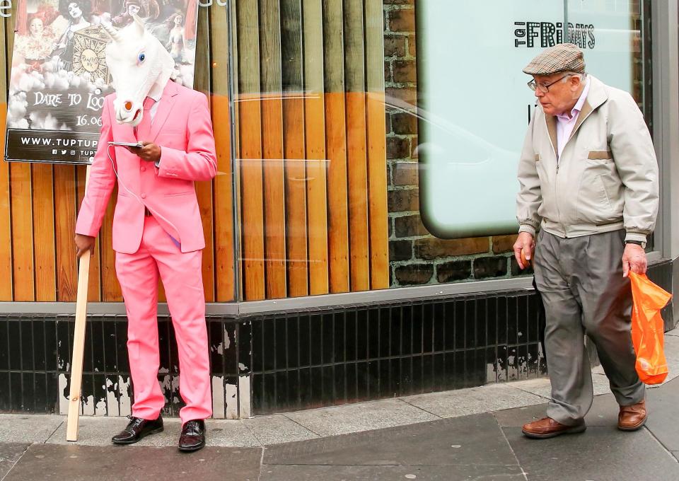  This bloke's horsing around leaves an older local unimpressed