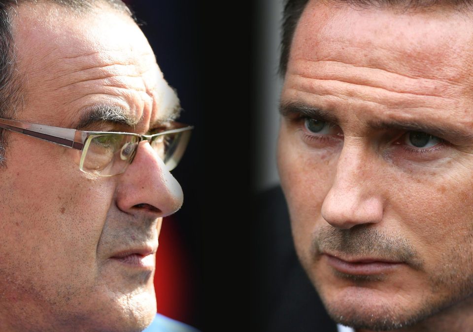  Maurizio Sarri has transformed Chelsea and will go face to face with a Blues legend in Derby chief Frank Lampard