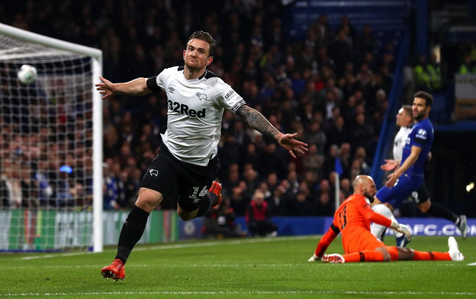  Jack Marriott wheels away to celebrate levelling the scores at 1-1 for Derby