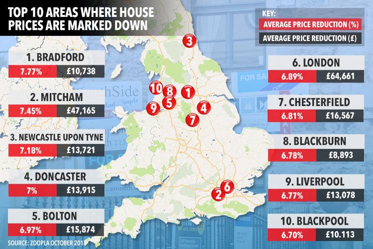 New data reveals the areas in the UK where sellers are slashing house prices the most