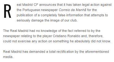  Real Madrid announced the action in a statement this afternoon