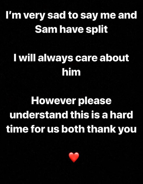  Georgia confirmed their break up on Instagram with this message, posted after Sam's tweet