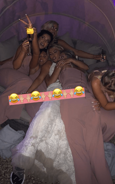  A second saw the girls lying on top of each other, with Olivia revealing she had changed into her trainers as the boozy affair got into full swing