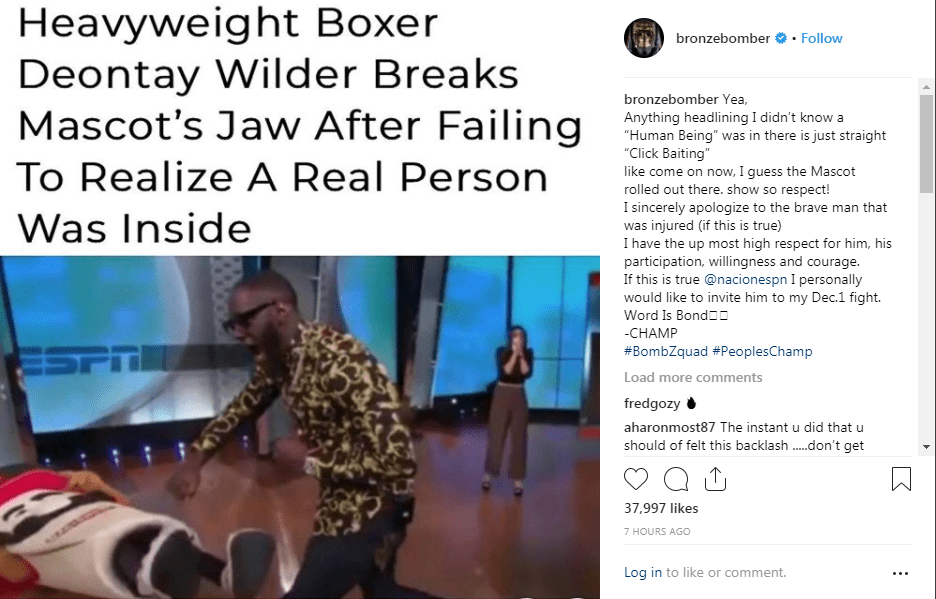  Deontay Wilder shared the apology with his 1.1 million Instagram followers