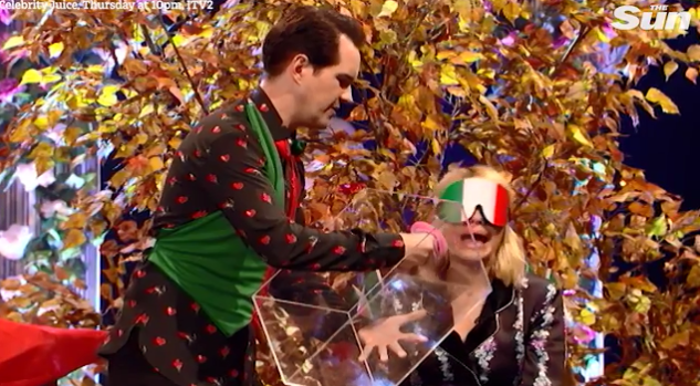  Comedian Jimmy Carr was on hand to help her with the task