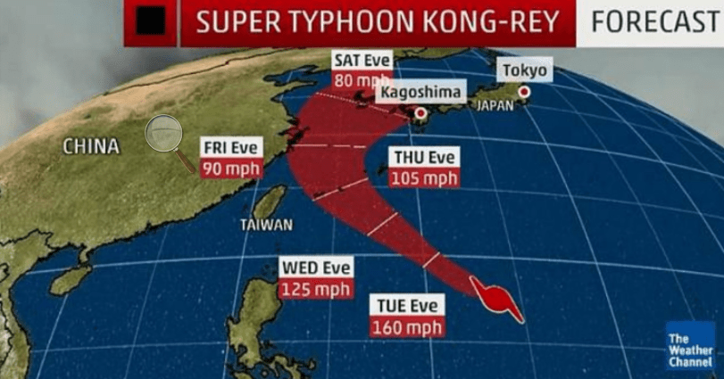  The typhoon is predicted to rip through the Ryukyu Islands and make its way to the south western coast of Japan