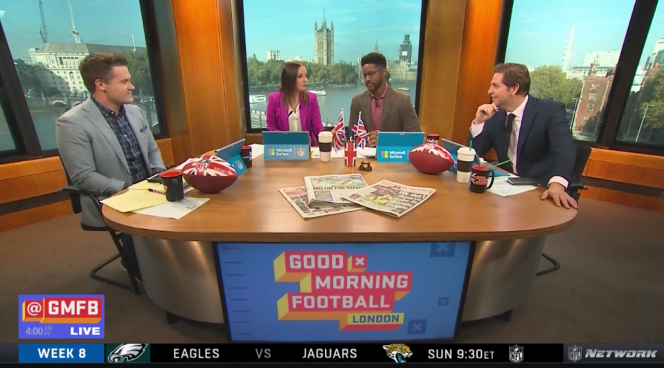  (l-r) Kyle Brandt, Kay Adams, Nate Burleson and Peter Schrager present the energetic morning show on NFL Network