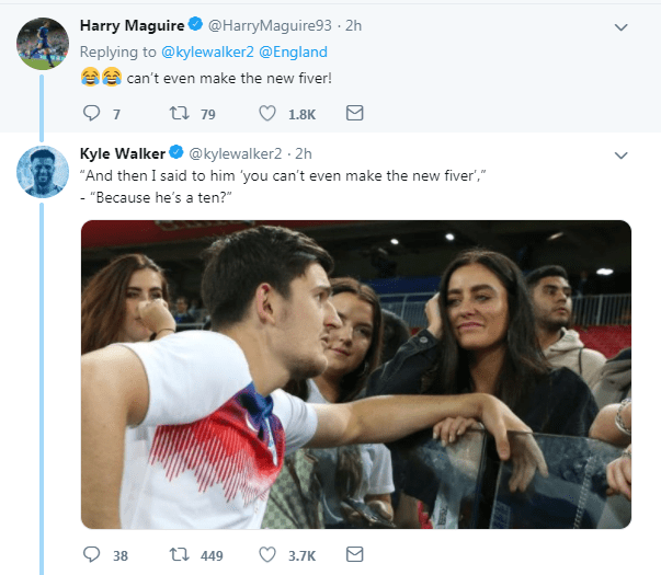  Harry Maguire and Kyle Walker shared some banter over the new £50 note