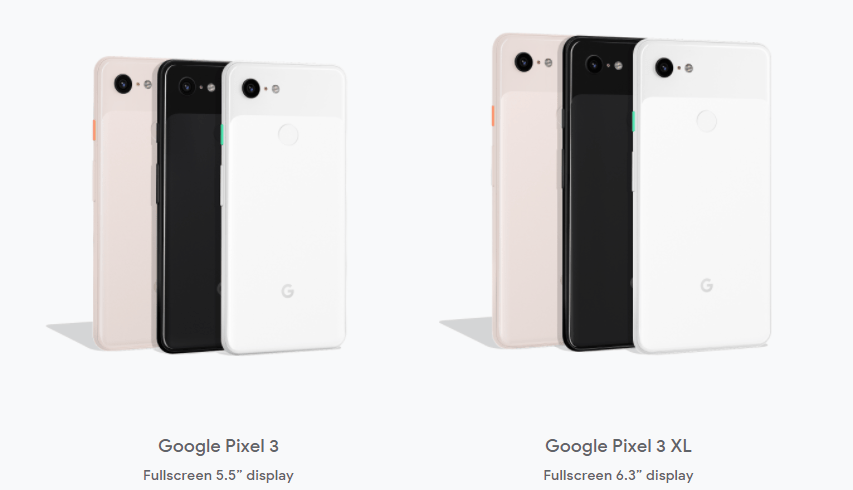  Google's Pixel 3 XL is slightly larger than the Pixel 3, but comes in the same colour options