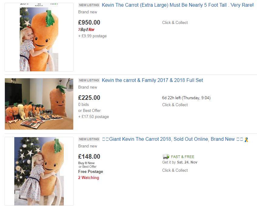  Some cheeky eBay sellers are already trying to flog the giant Kevin the Carrot dolls for up to £950