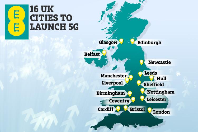  EE is targeting 16 cities across the UK with 5G internet in 2019