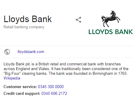  Always check that the contact number listed on Google is correct – by cross-referencing with the bank's own website