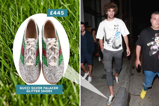  Fellaini wears Gucci's silver glitter shoes that sell for £445