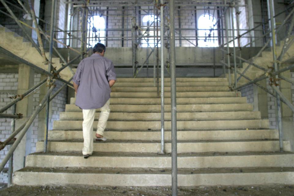  Hoogstraten walking up the partly-built main staircase