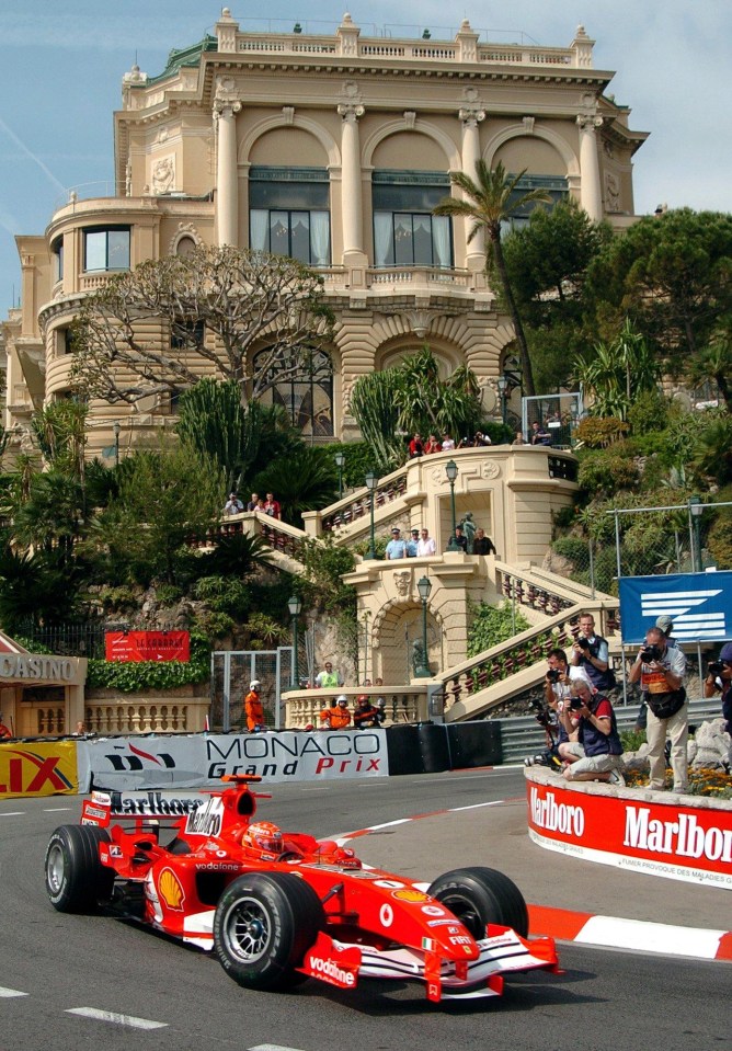 The star behind the wheel of his Ferrari at the 2005 Monaco Grand Prix