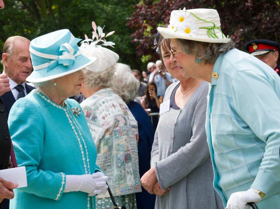  Baroness Trumpington is seen chatting to the Queen during her Majesty's visit to Bletchley Park in 2011