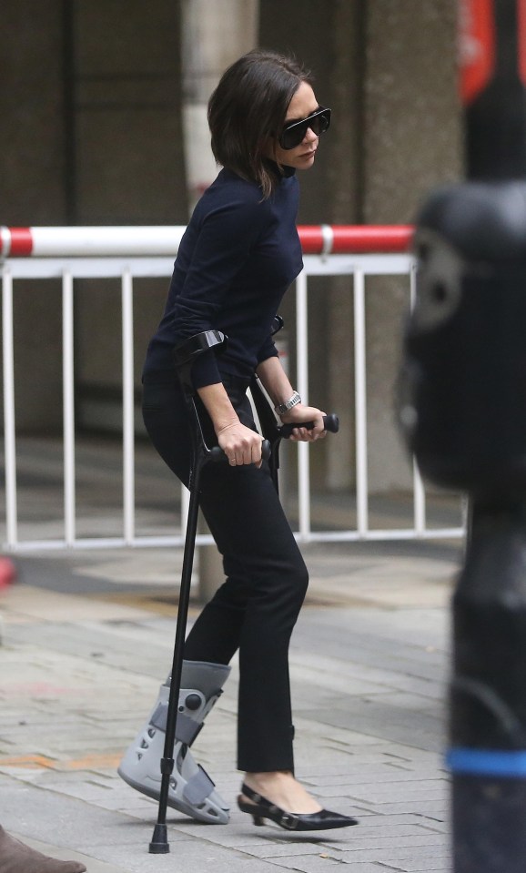 Victoria Beckham was seen in February wearing a surgery boot similar to what Meghan may have worn