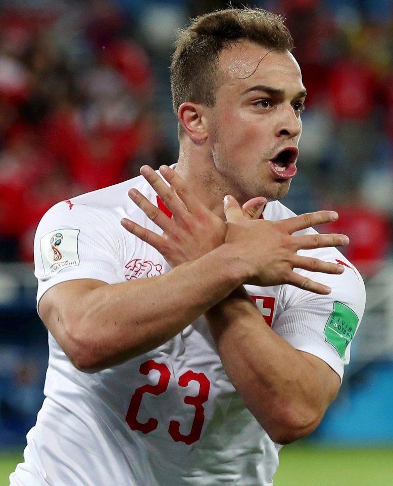  Granit Xhaka celebrated a Swiss goal against Serbia at the World Cup with an eagle gesture