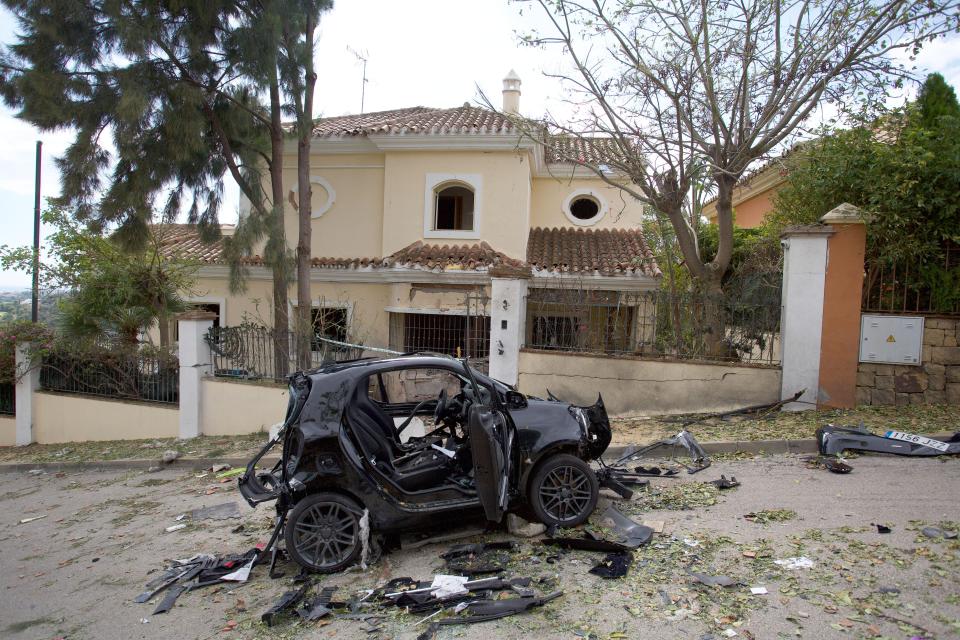  The aftermath of a car bomb which detonated outside a villa in Benahavis early last month