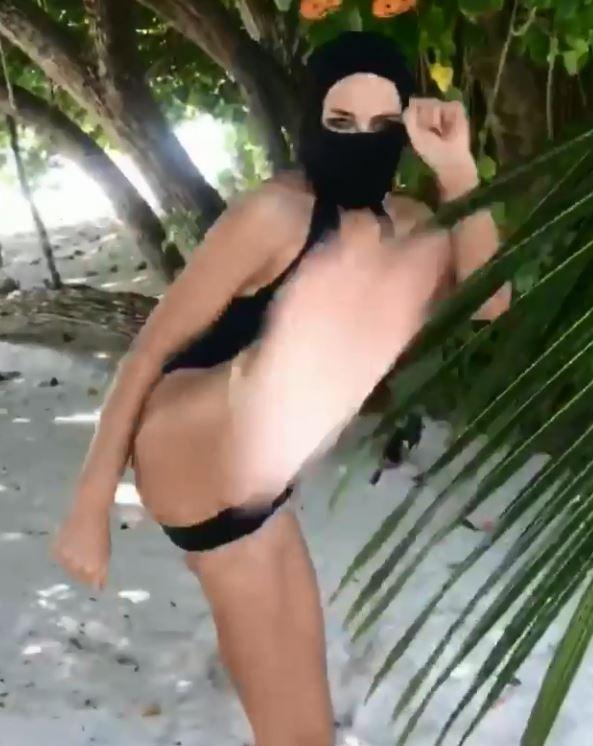  Liz Hurley uploaded a video of her showing off her ninja moves