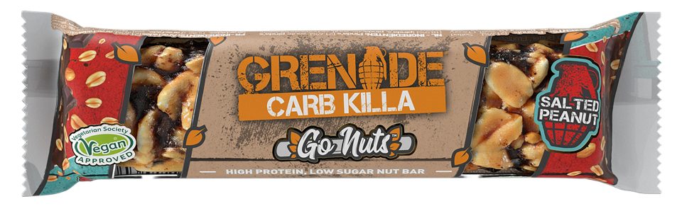  Grenade's vegan protein bars are full of roasted and salted peanuts and sprinkled with vegan chocolate drops