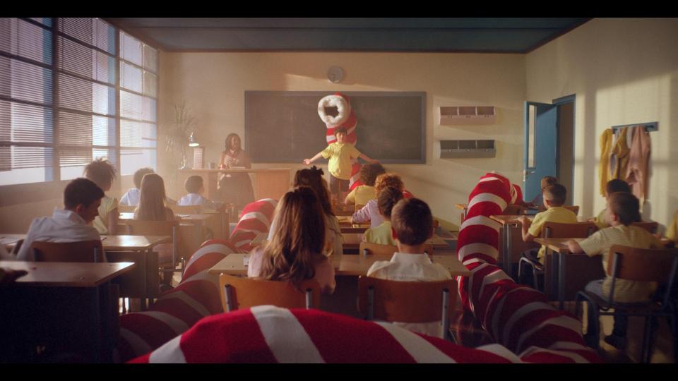  The stocking even visits a child's school to hand out presents in the advert