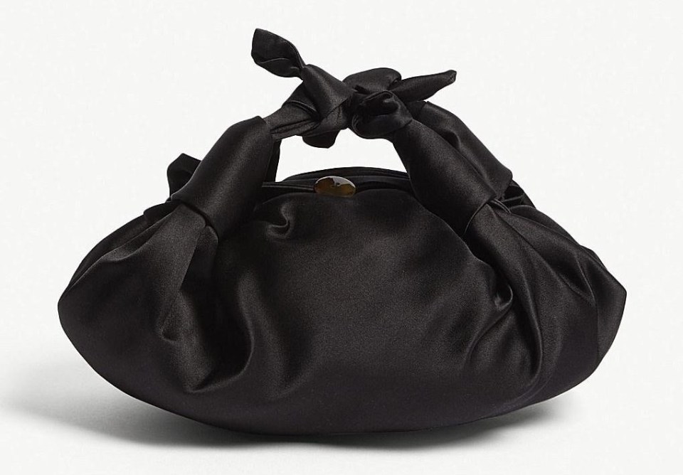 The Row’s black satin bag costs £800 and is made from 100 per cent silk