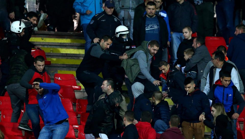  Red Star fans are already clashing with riot police ahead of the Champions League clash in Belgrade