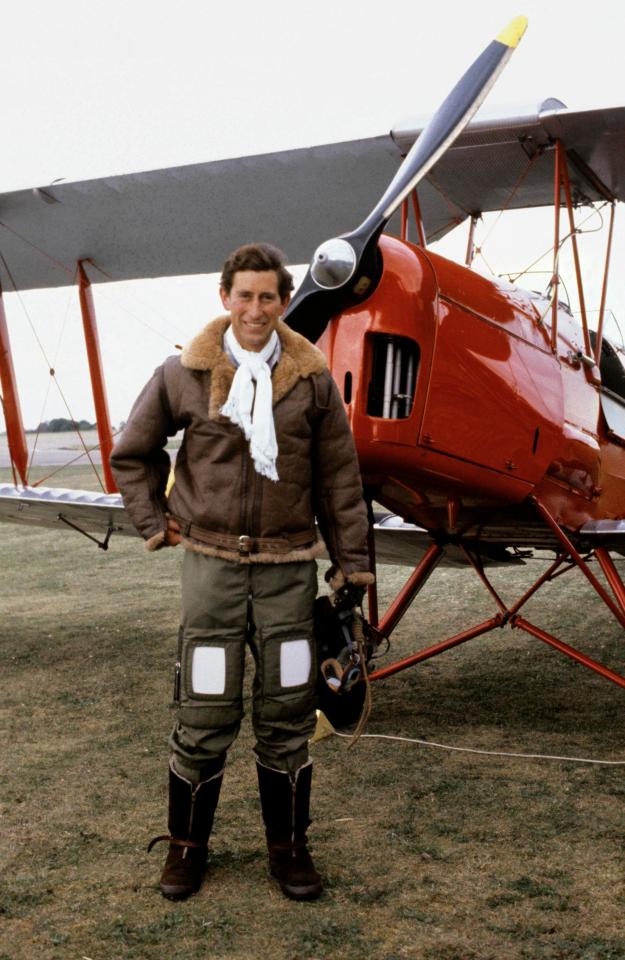  1979: In a Biggles-style flying outfit at RAF Benson, Oxfordshire, where he fulfilled an ambition to fly a pre-war Tiger Moth biplane