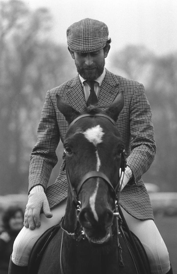  1976: The Prince sporting a new beard at Badminton, during the Horse Trials